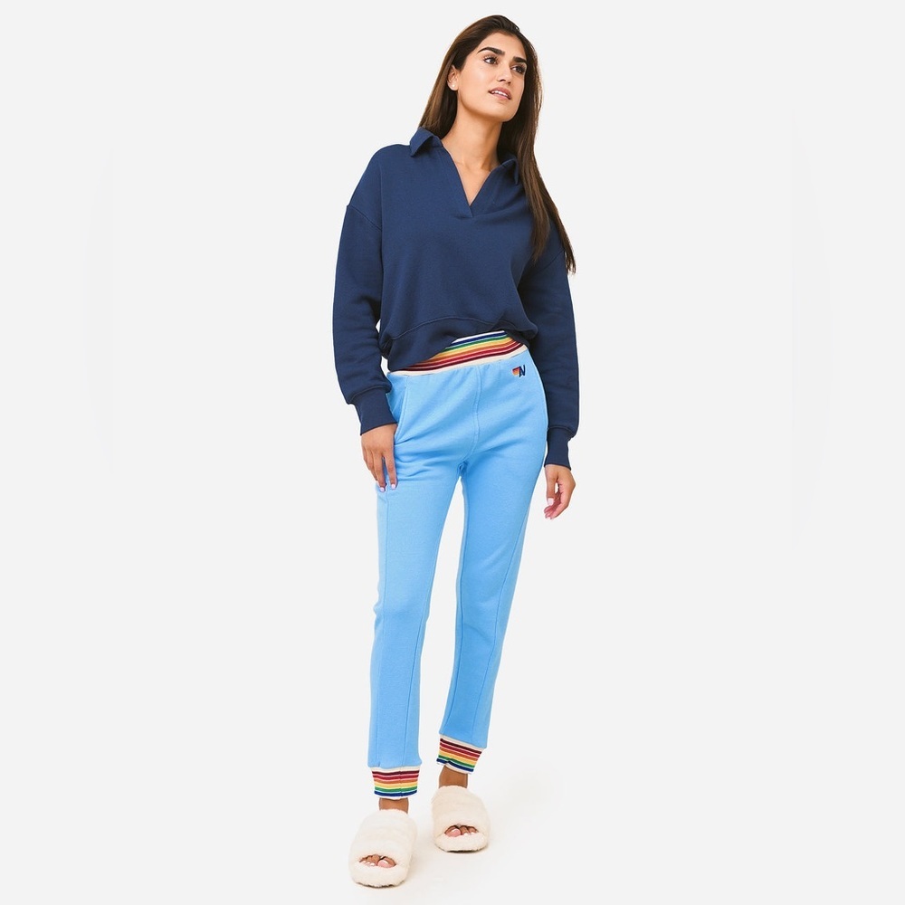 Aviator Nation Women's Sky Blue Rainbow Rib Sweatpant/Joggers w/ Pockets| EUC - Picture 2 of 15